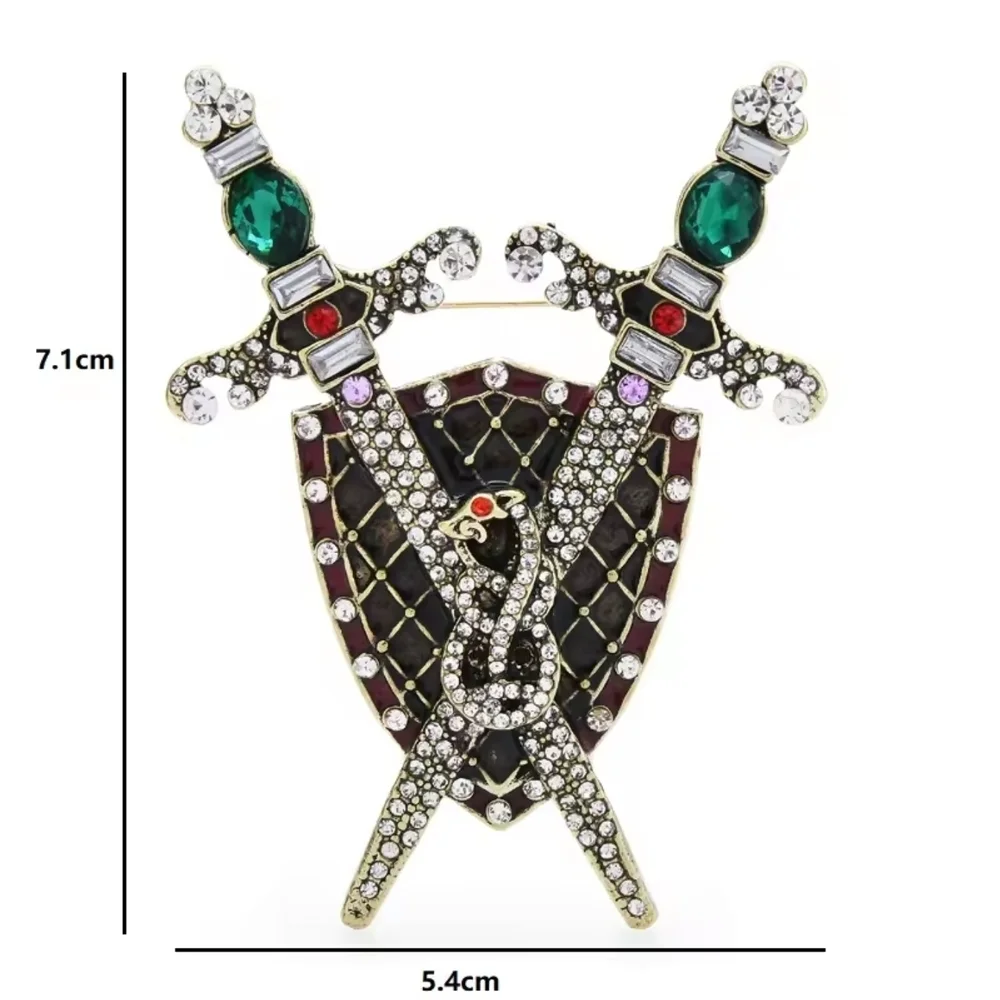 Green and Red Jeweled Sword Brooch
